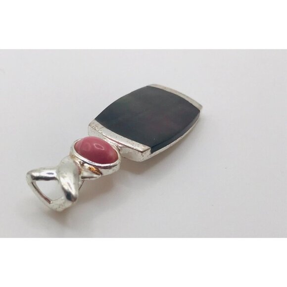 Vintage Sterling Pendant Abalone Shell Pink Stone Abstract Shape 925 Estate - Picture 3 of 4